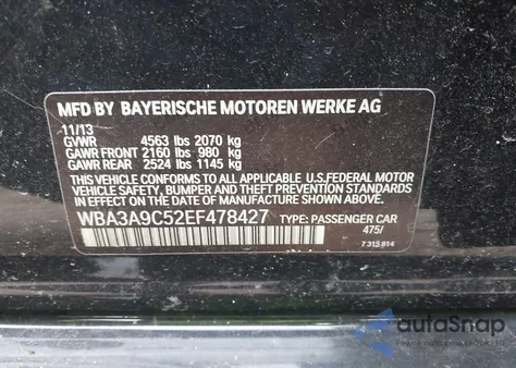 2014 BMW 335I z USA, uszkodzony, nr VIN WBA3A9C52EF478427
